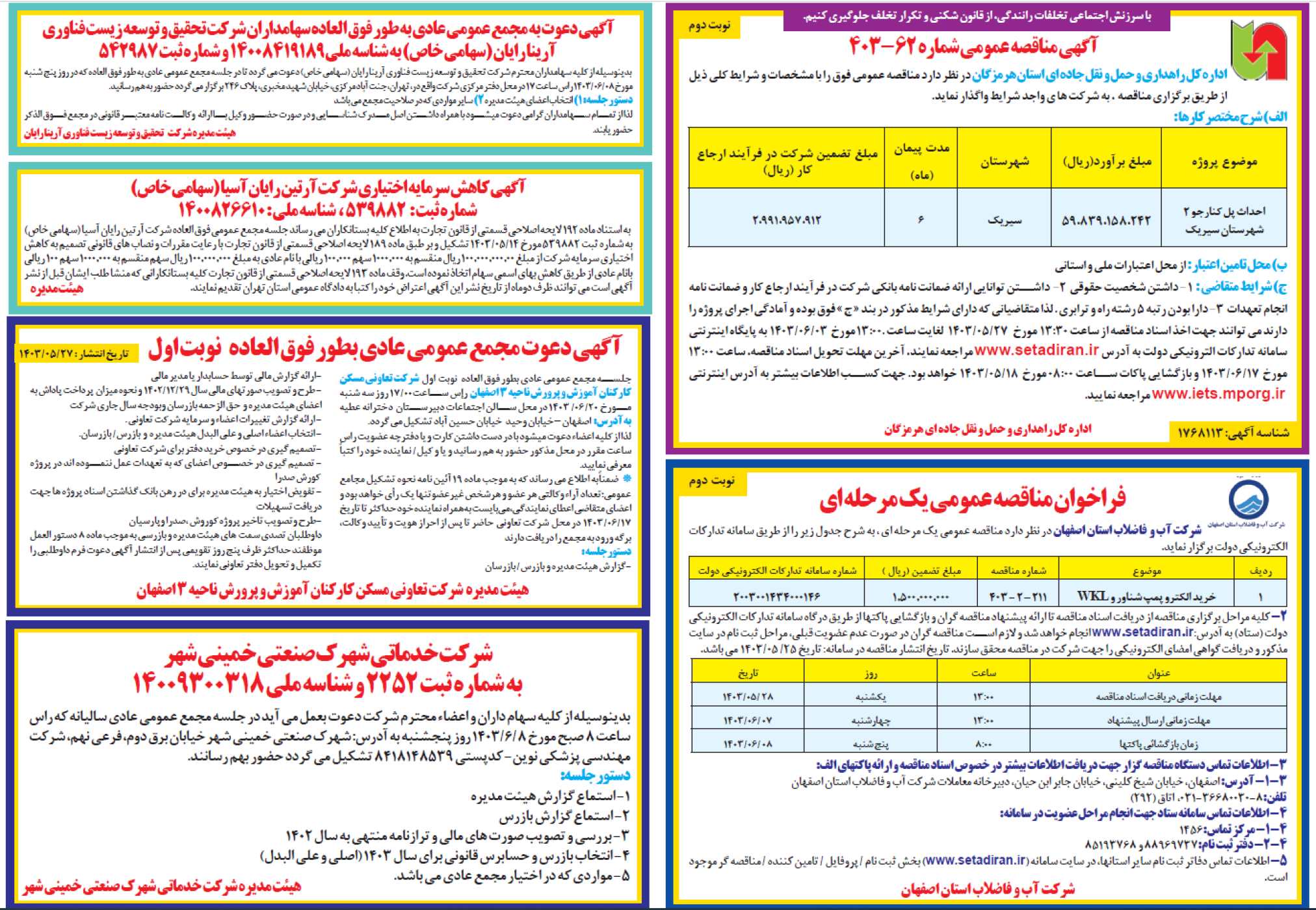 مجمع عمومی عادی سالیانه شرکت خدماتی شهرک